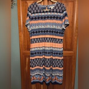 Chic Striped Midi Dress - Navy and Orange